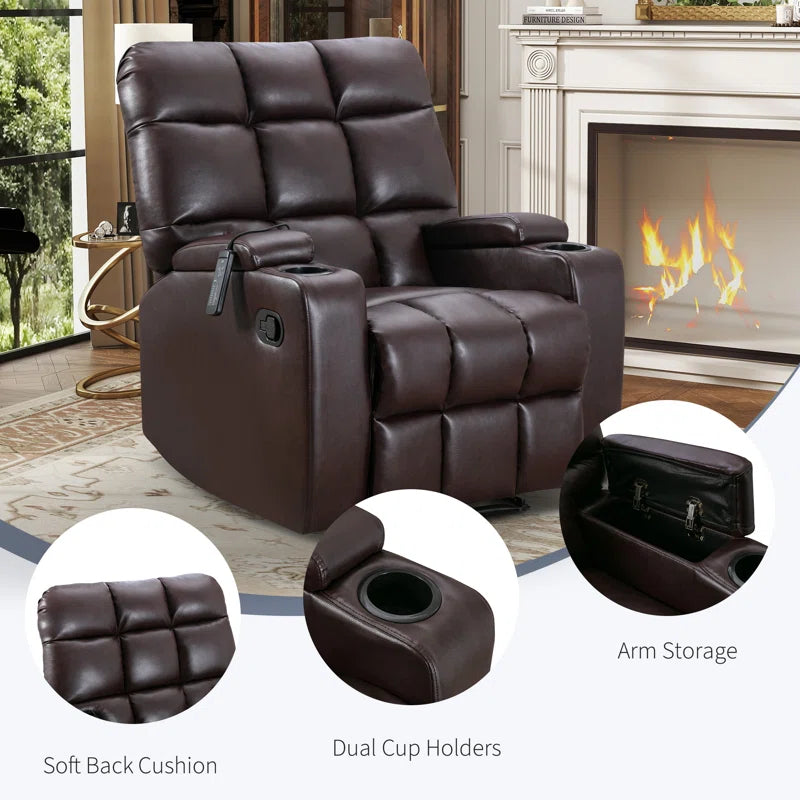 33.5" Wide Modern Faux Leather Soft Backrest Manual Release Recliner Chair with Massage & Storage & Cup Holder (Set of 2)