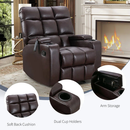 33.5" Wide Modern Faux Leather Soft Backrest Manual Release Recliner Chair with Massage & Storage & Cup Holder (Set of 2)