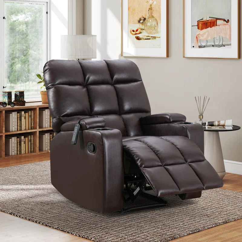 33.5" Wide Modern Faux Leather Soft Backrest Manual Release Recliner Chair with Massage & Storage & Cup Holder (Set of 2)