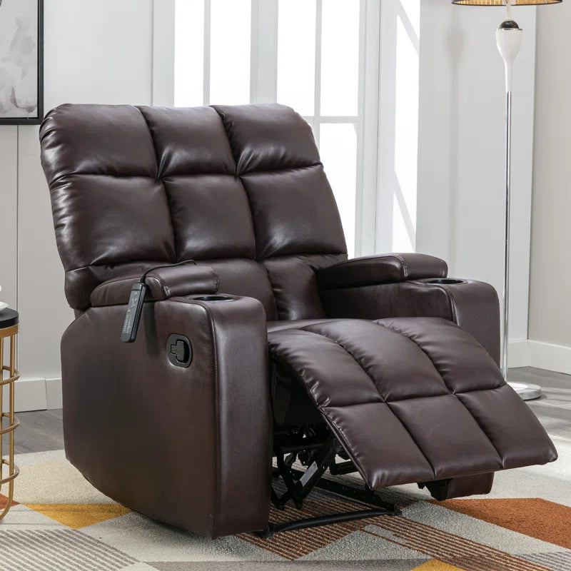 33.5" Wide Modern Faux Leather Soft Backrest Manual Release Recliner Chair with Massage & Storage & Cup Holder (Set of 2)