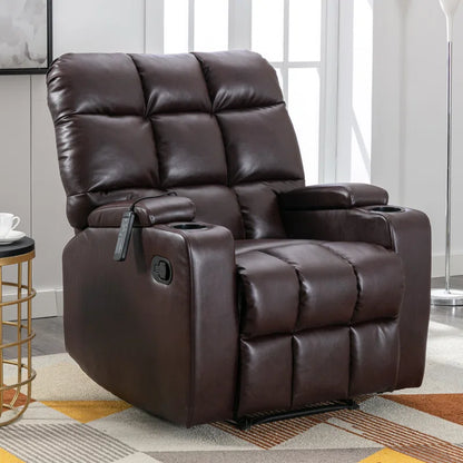 33.5" Wide Modern Faux Leather Soft Backrest Manual Release Recliner Chair with Massage & Storage & Cup Holder (Set of 2)