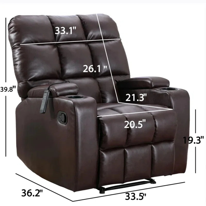33.5" Wide Modern Faux Leather Soft Backrest Manual Release Recliner Chair with Massage & Storage & Cup Holder (Set of 2)
