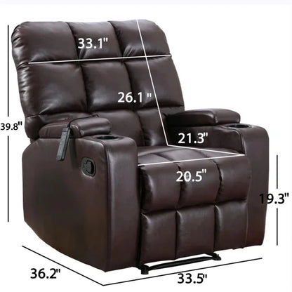 33.5" Wide Modern Faux Leather Soft Backrest Manual Release Recliner Chair with Massage & Storage & Cup Holder (Set of 2)
