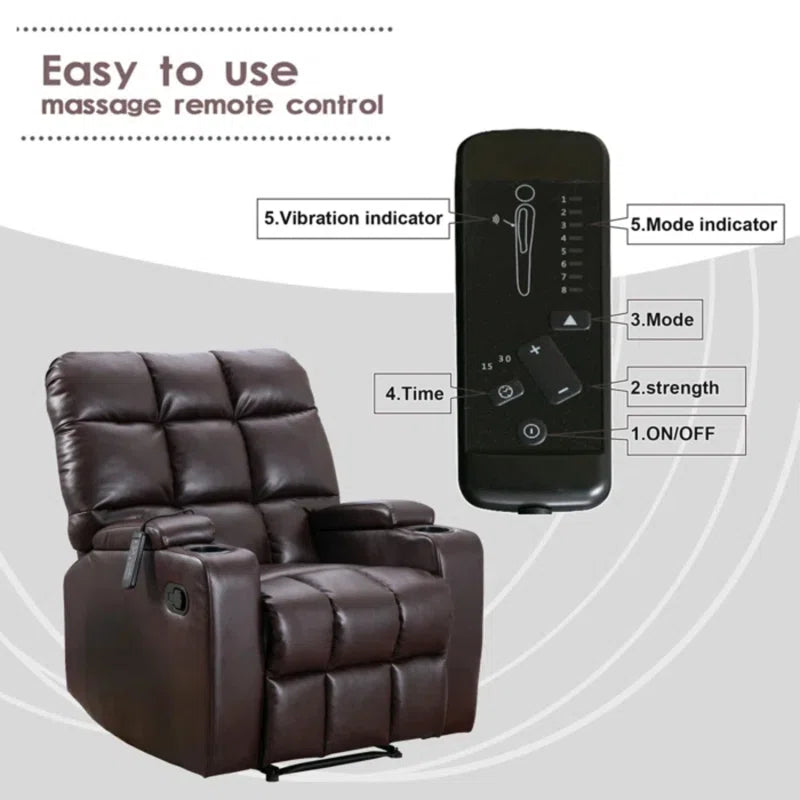 33.5" Wide Modern Faux Leather Soft Backrest Manual Release Recliner Chair with Massage & Storage & Cup Holder (Set of 2)