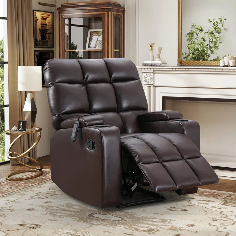 33.5" Wide Modern Faux Leather Soft Backrest Manual Release Recliner Chair with Massage & Storage & Cup Holder (Set of 2)