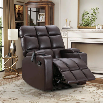 33.5" Wide Modern Faux Leather Soft Backrest Manual Release Recliner Chair with Massage & Storage & Cup Holder (Set of 2)
