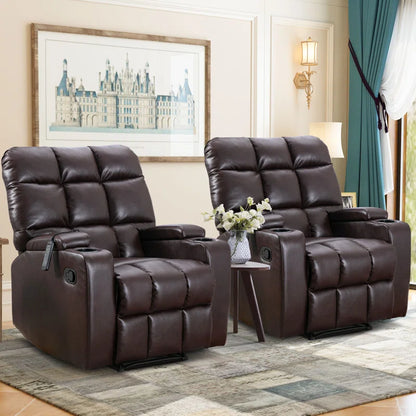 33.5" Wide Modern Faux Leather Soft Backrest Manual Release Recliner Chair with Massage & Storage & Cup Holder (Set of 2)